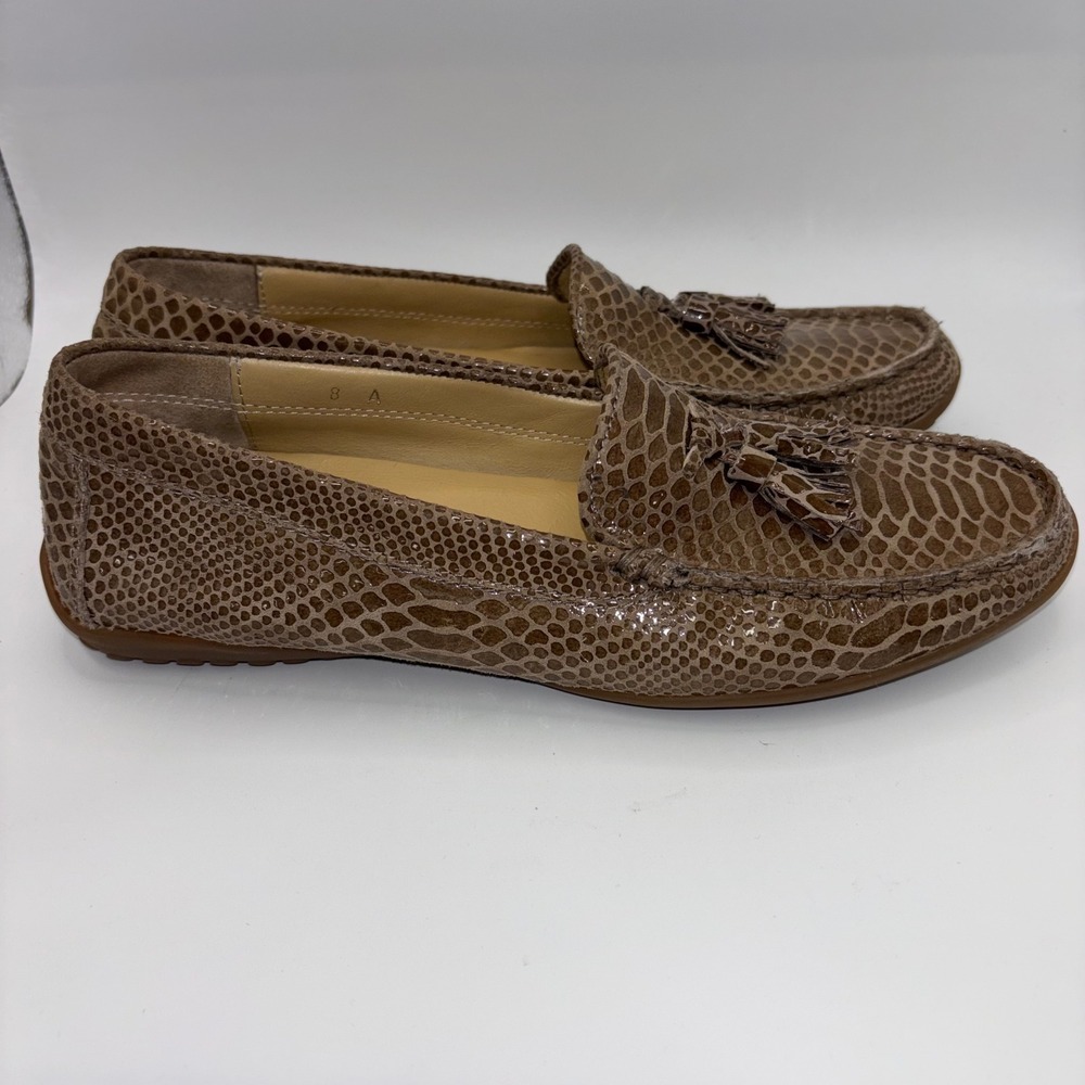 Vaneli Womens 8 A Snakeskin Embossed Leather Tassel Loafers Brown Driving Mocs - Picture 3 of 12